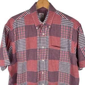 Brooks Brothers 346 Patchwork Madras Plaid Shirt Mens M Short Sleeve Button Down